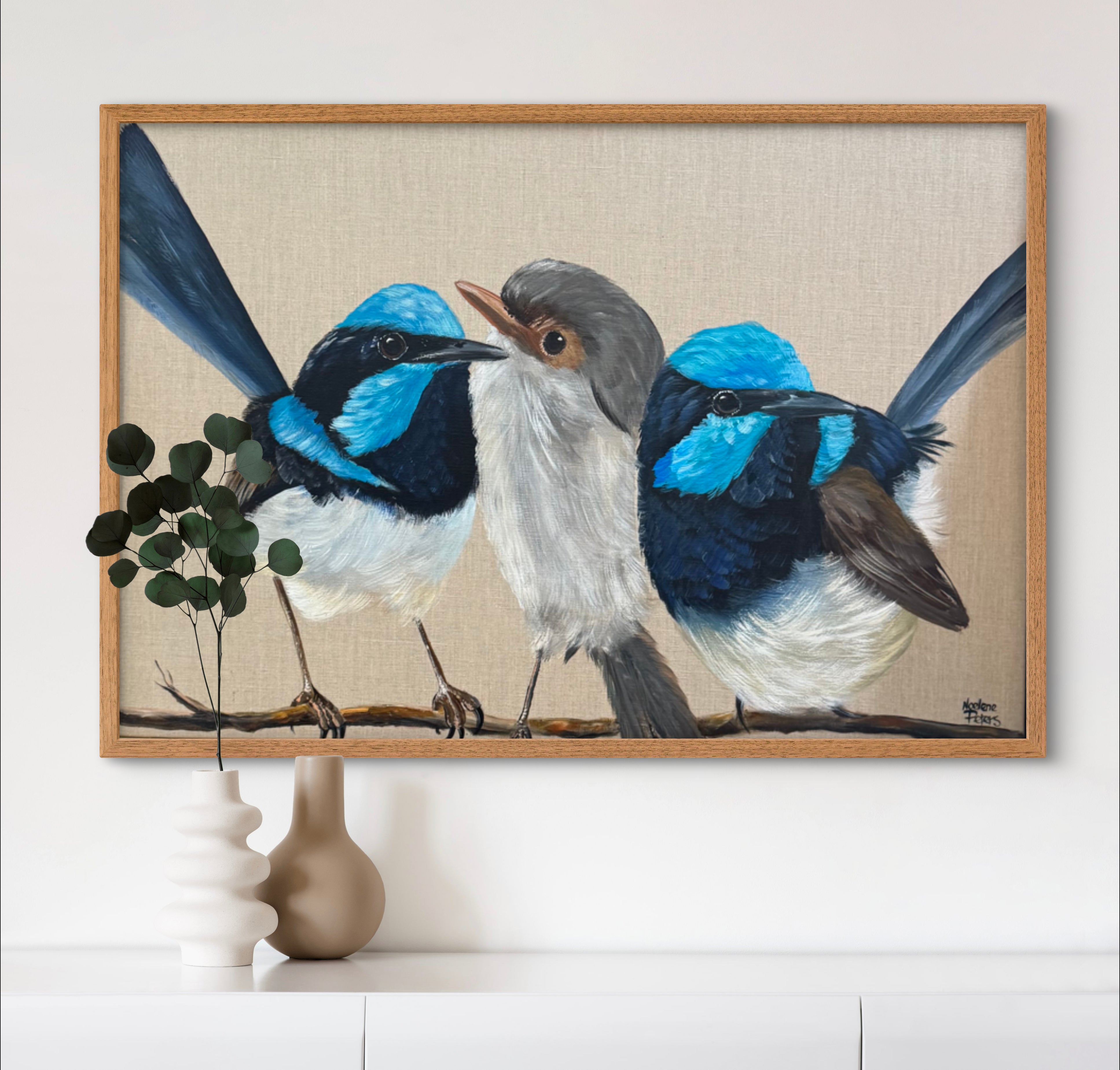 Three Blue Wrens
