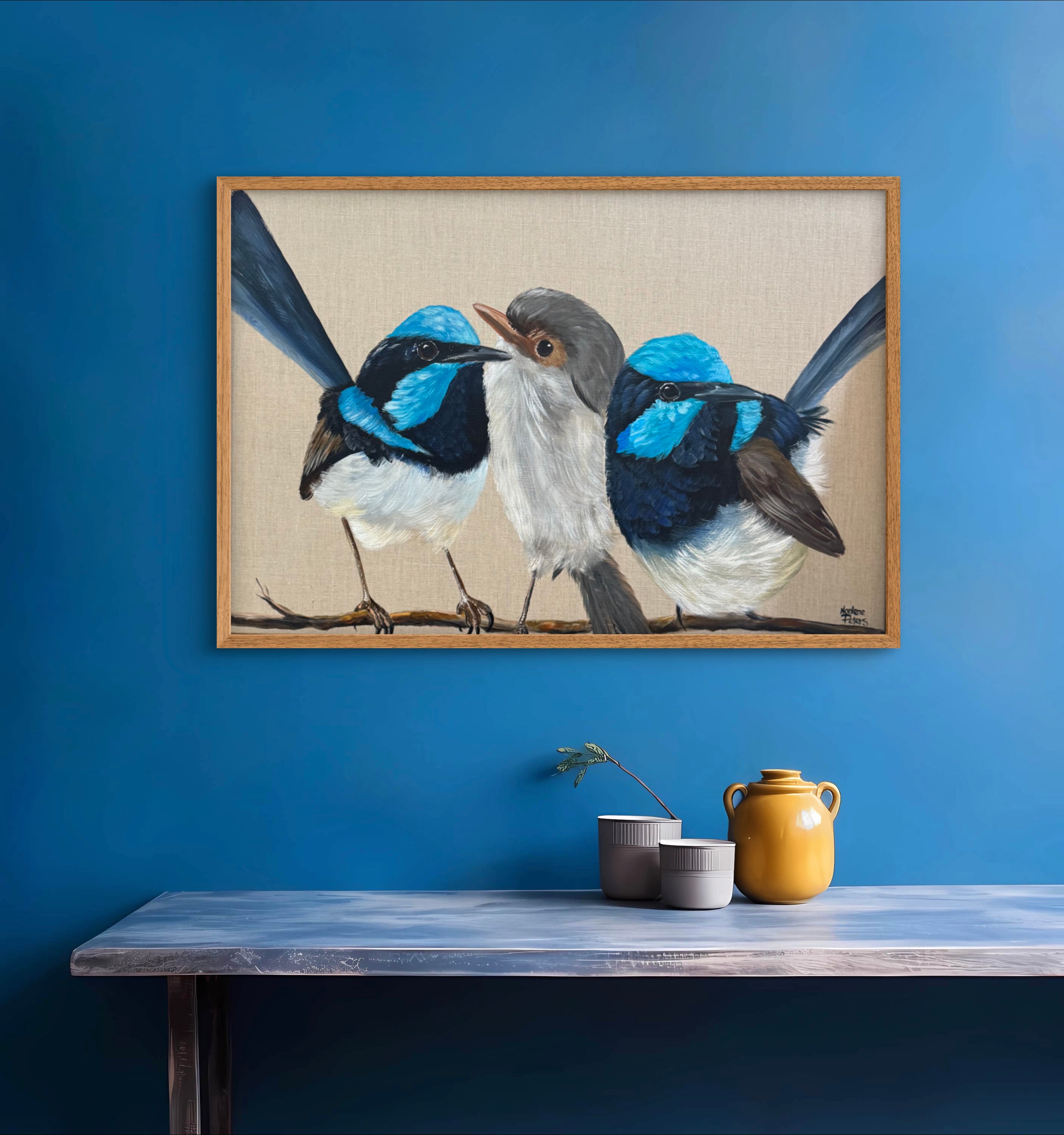 Three Blue Wrens