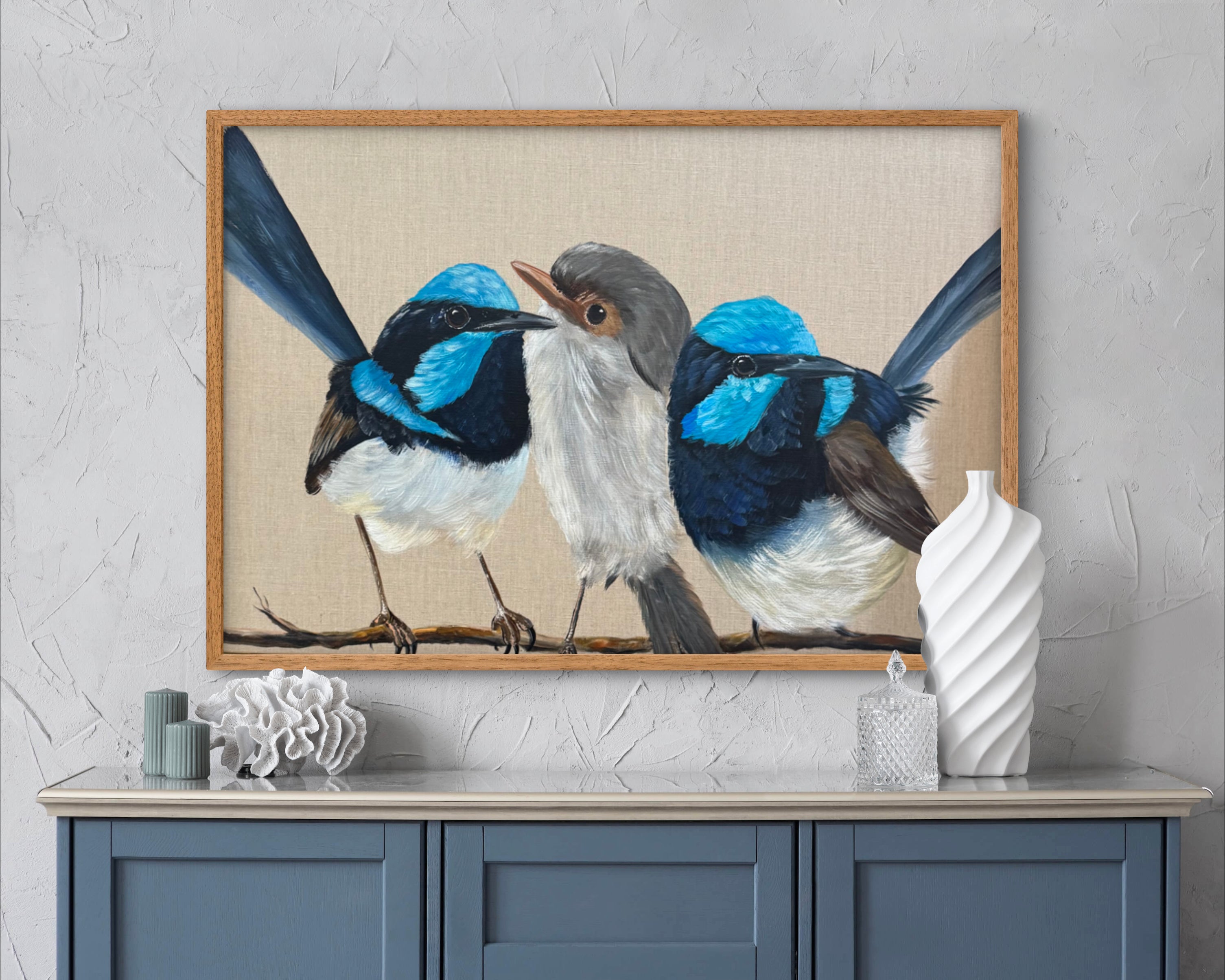 Three Blue Wrens