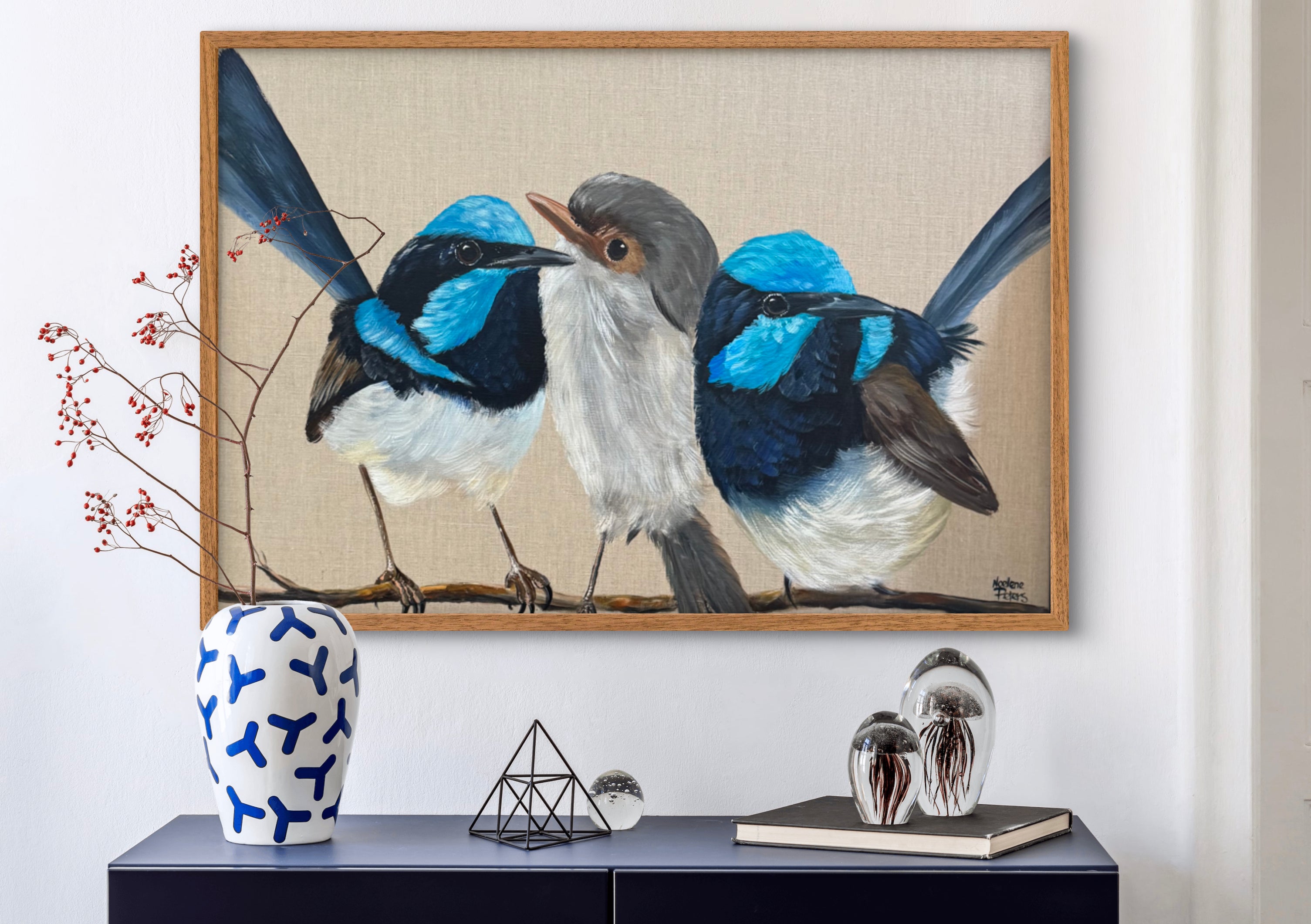 Three Blue Wrens