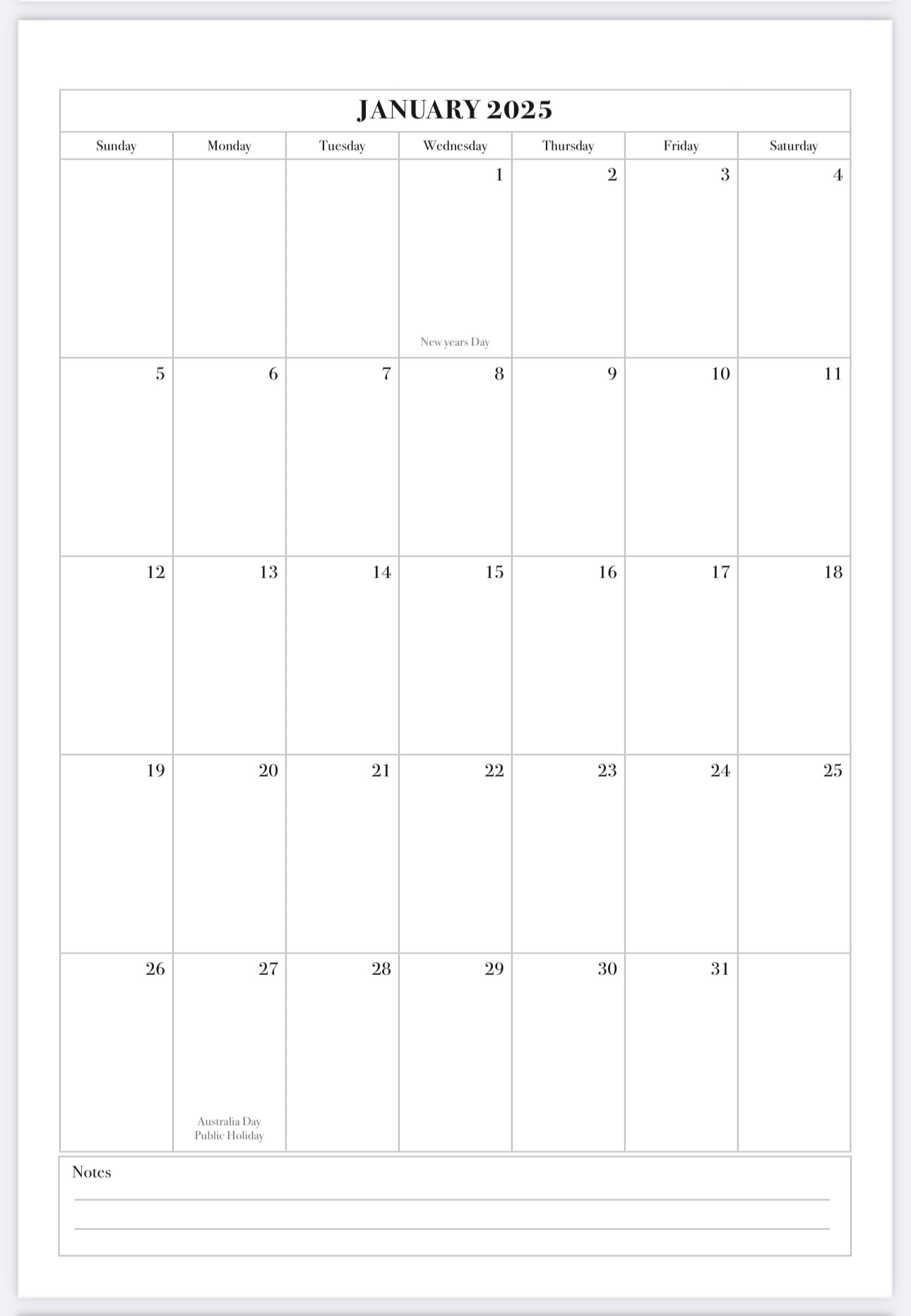 2025 Calendar