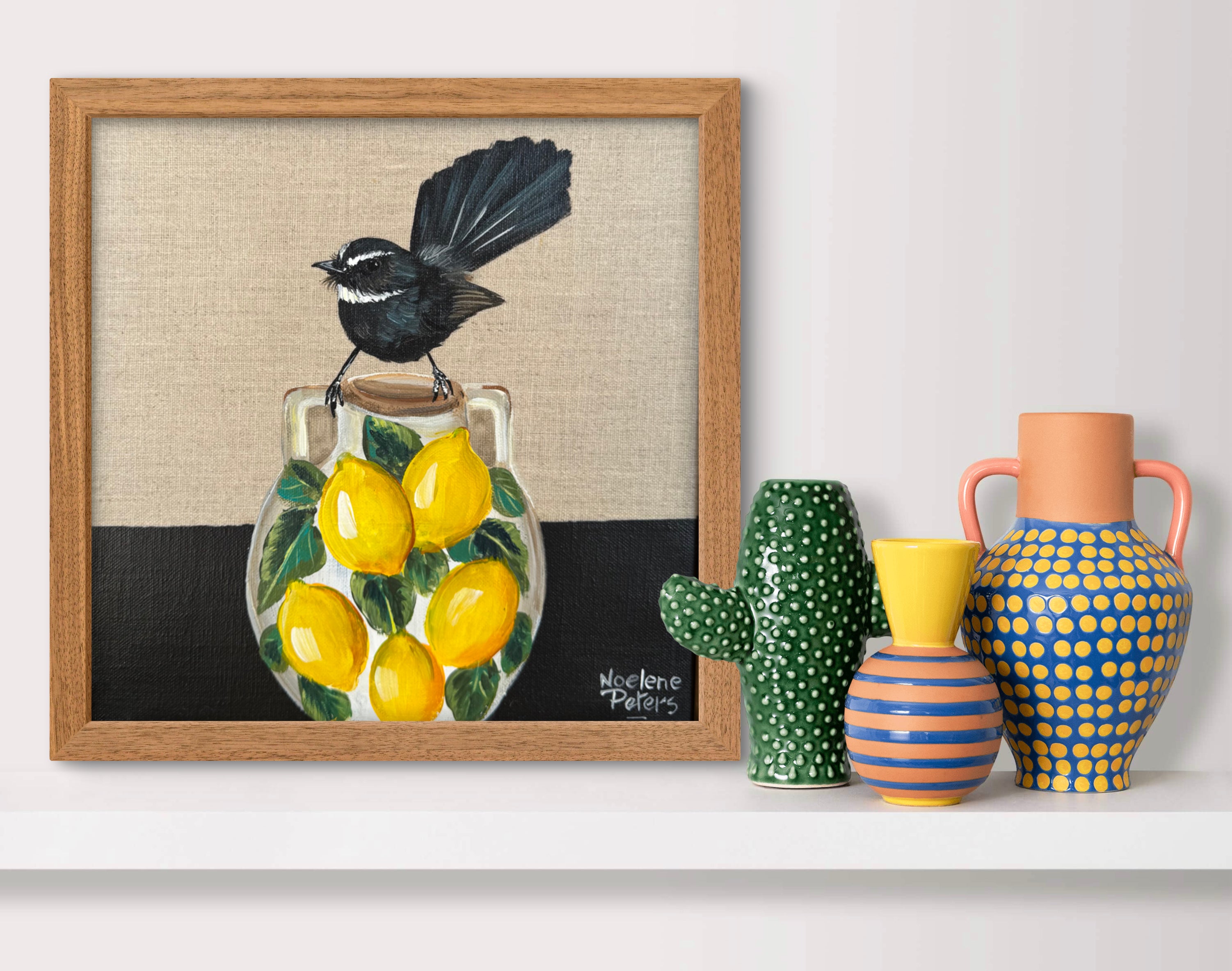 Willy Wagtail on a Lemon Vase