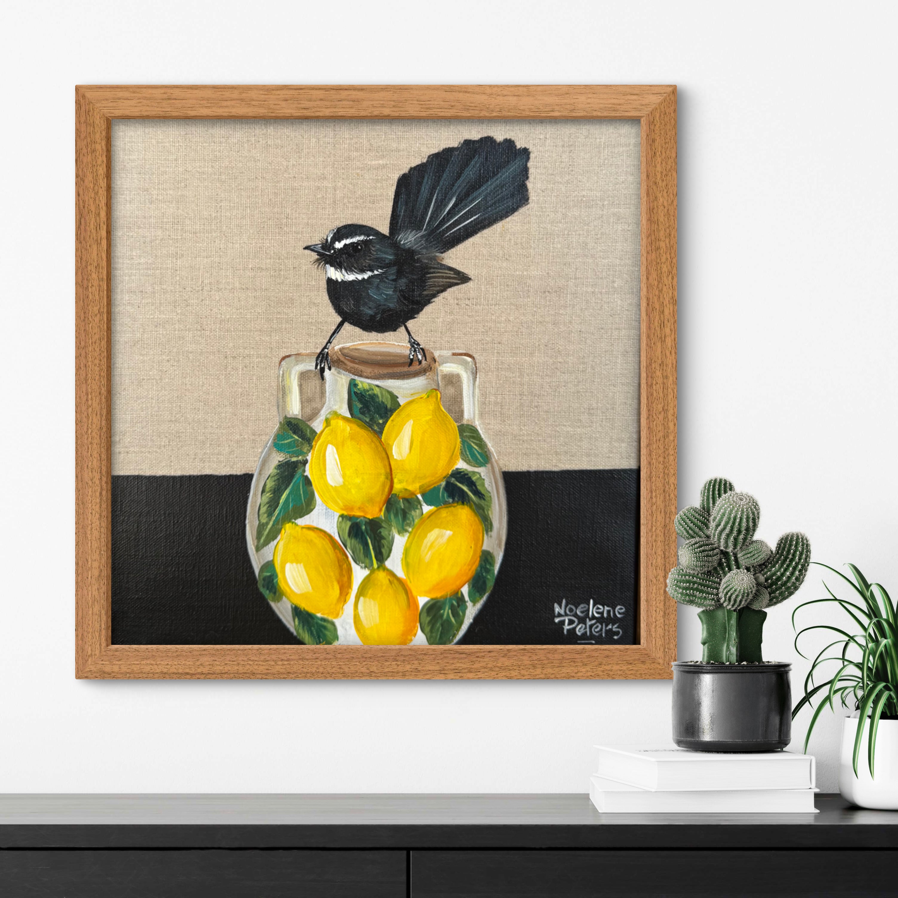 Willy Wagtail on a Lemon Vase
