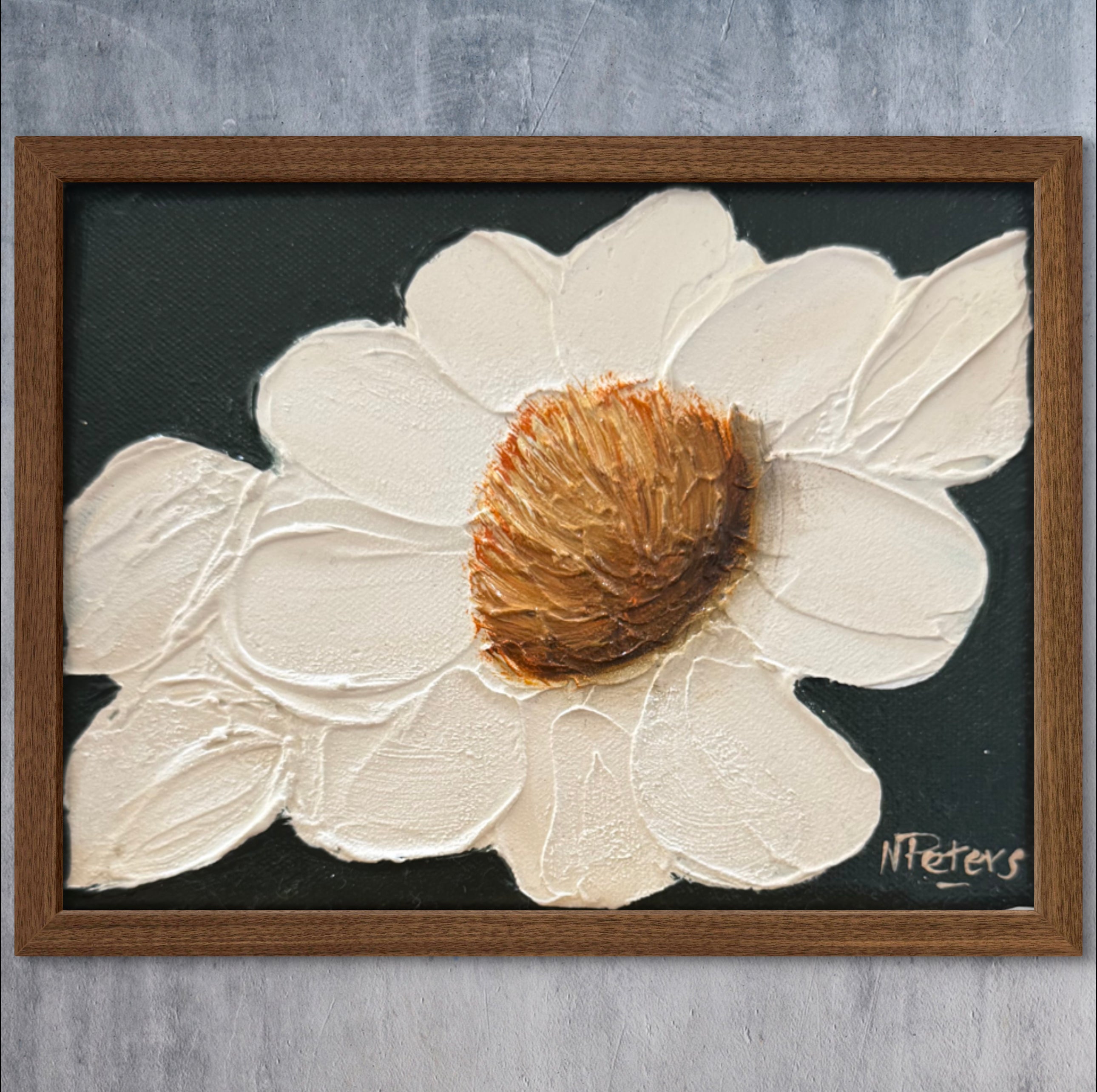 Textured Flower on Dark Green