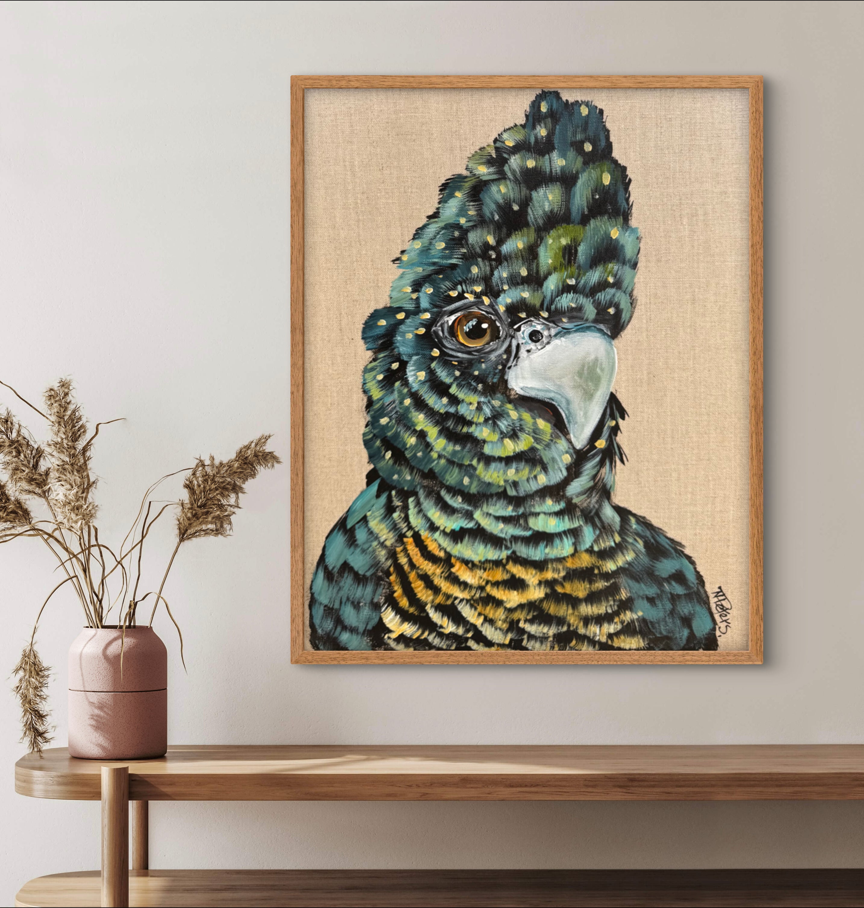Black Cockatoo on Linen