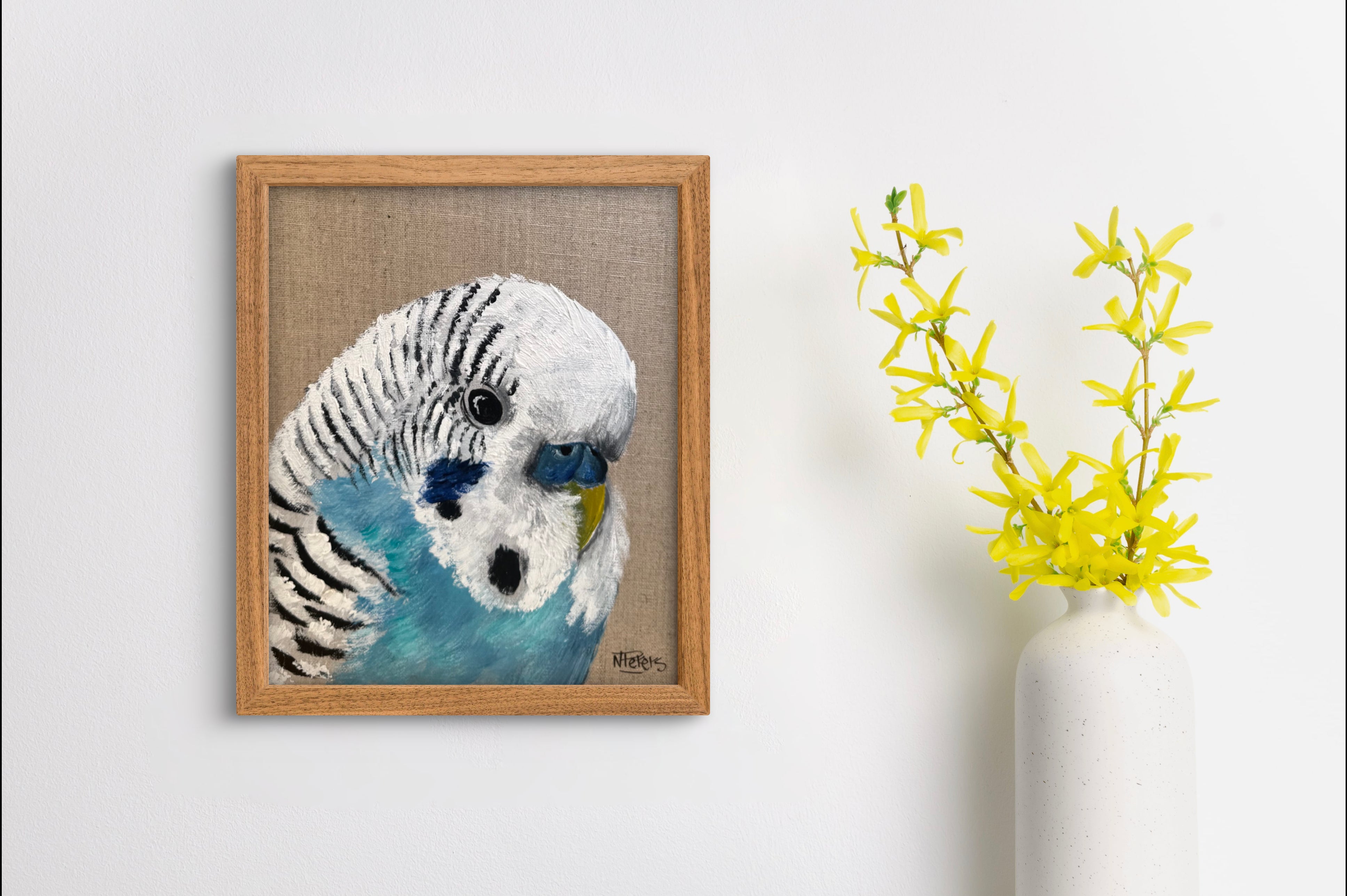 Budgie on Linen