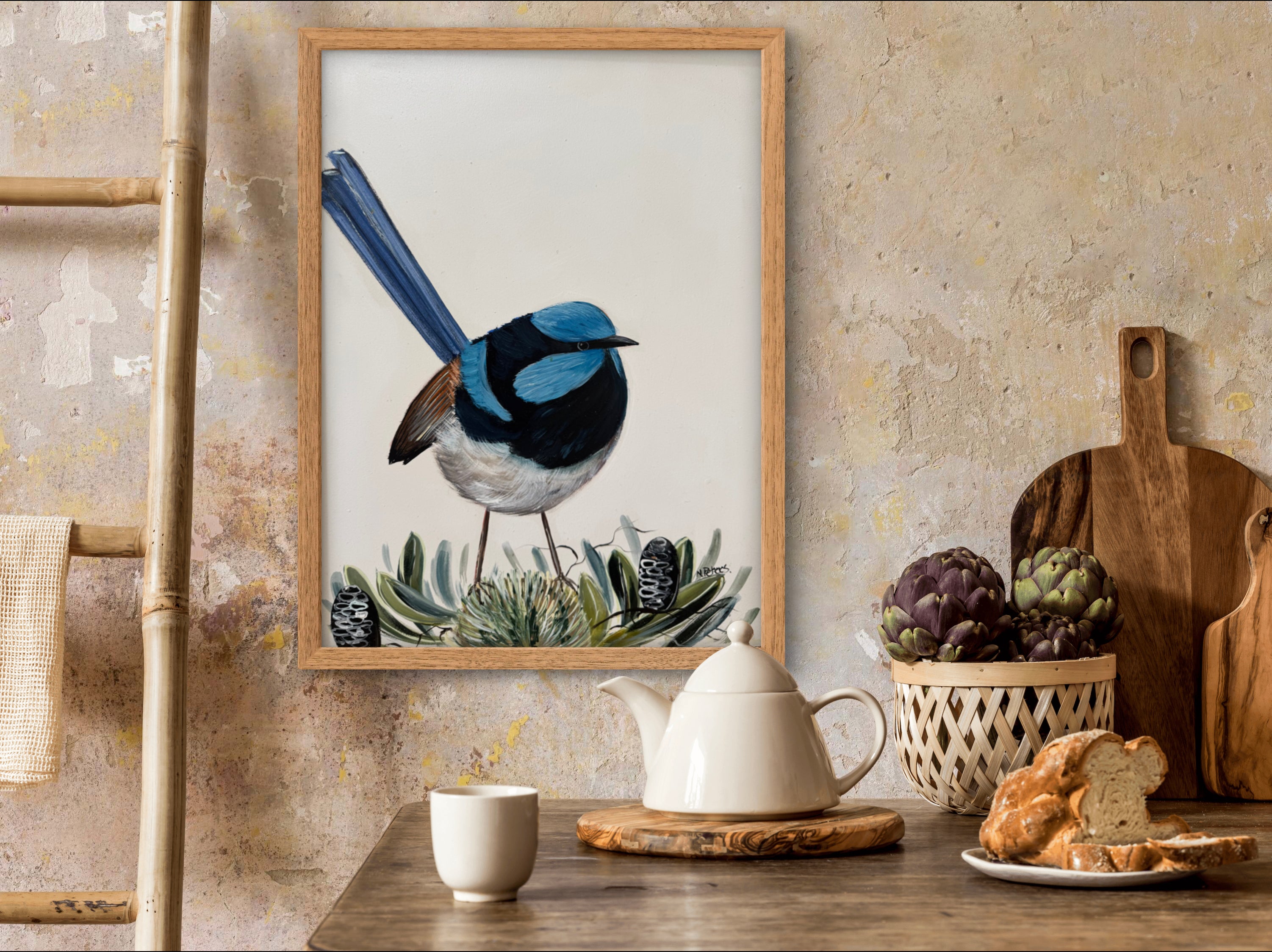 Blue Wren and Banksias