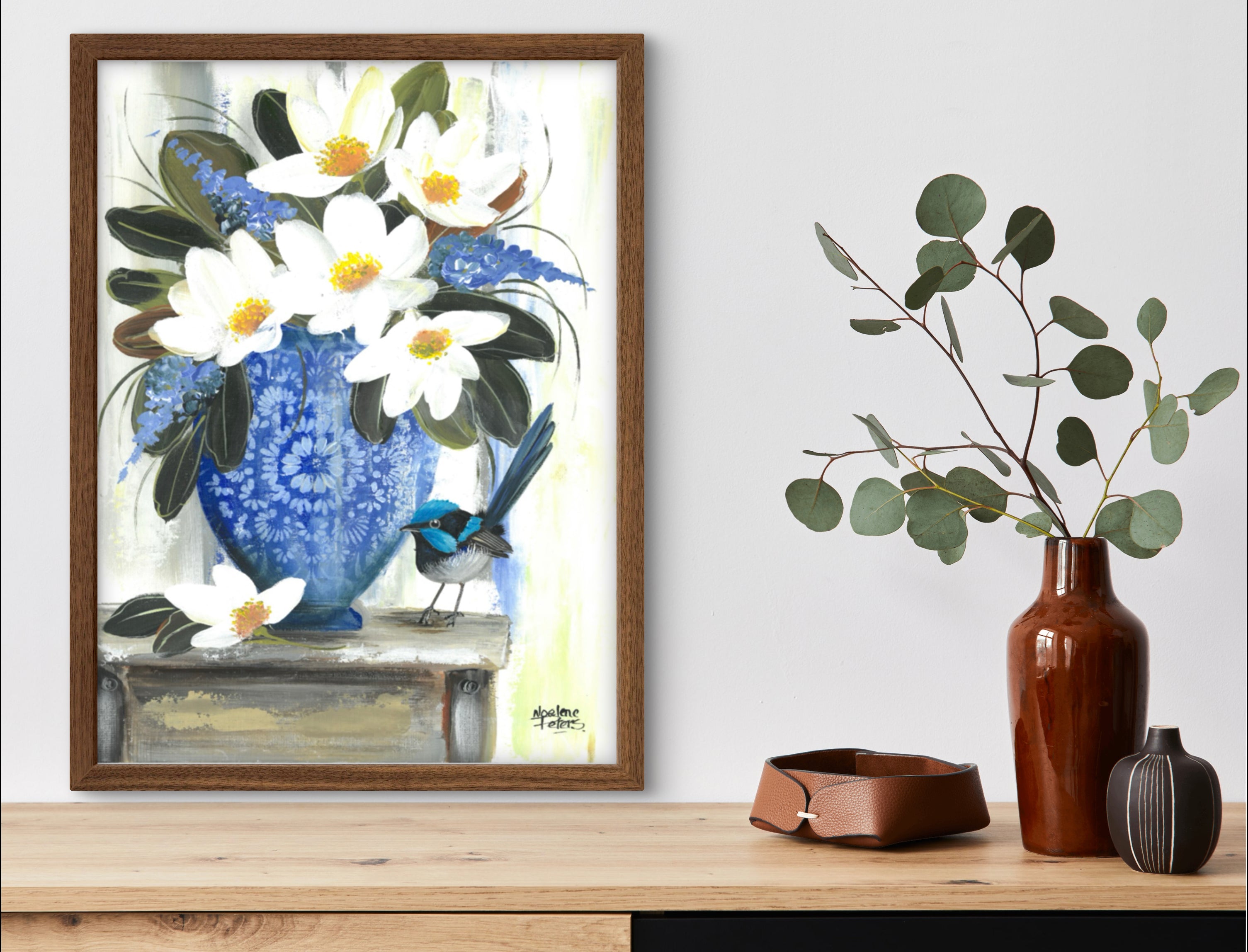 Magnolias and Blue Wren