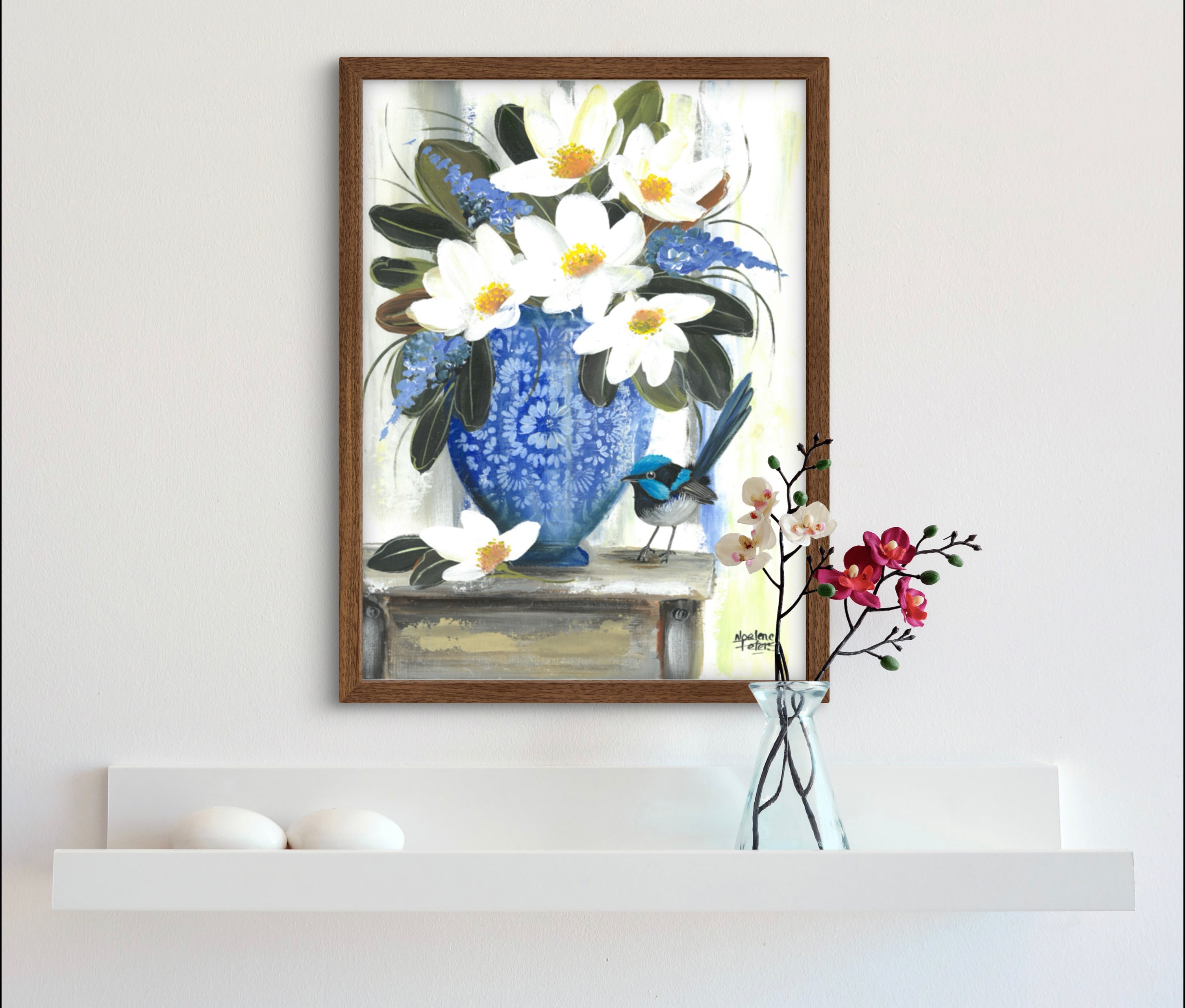 Magnolias and Blue Wren