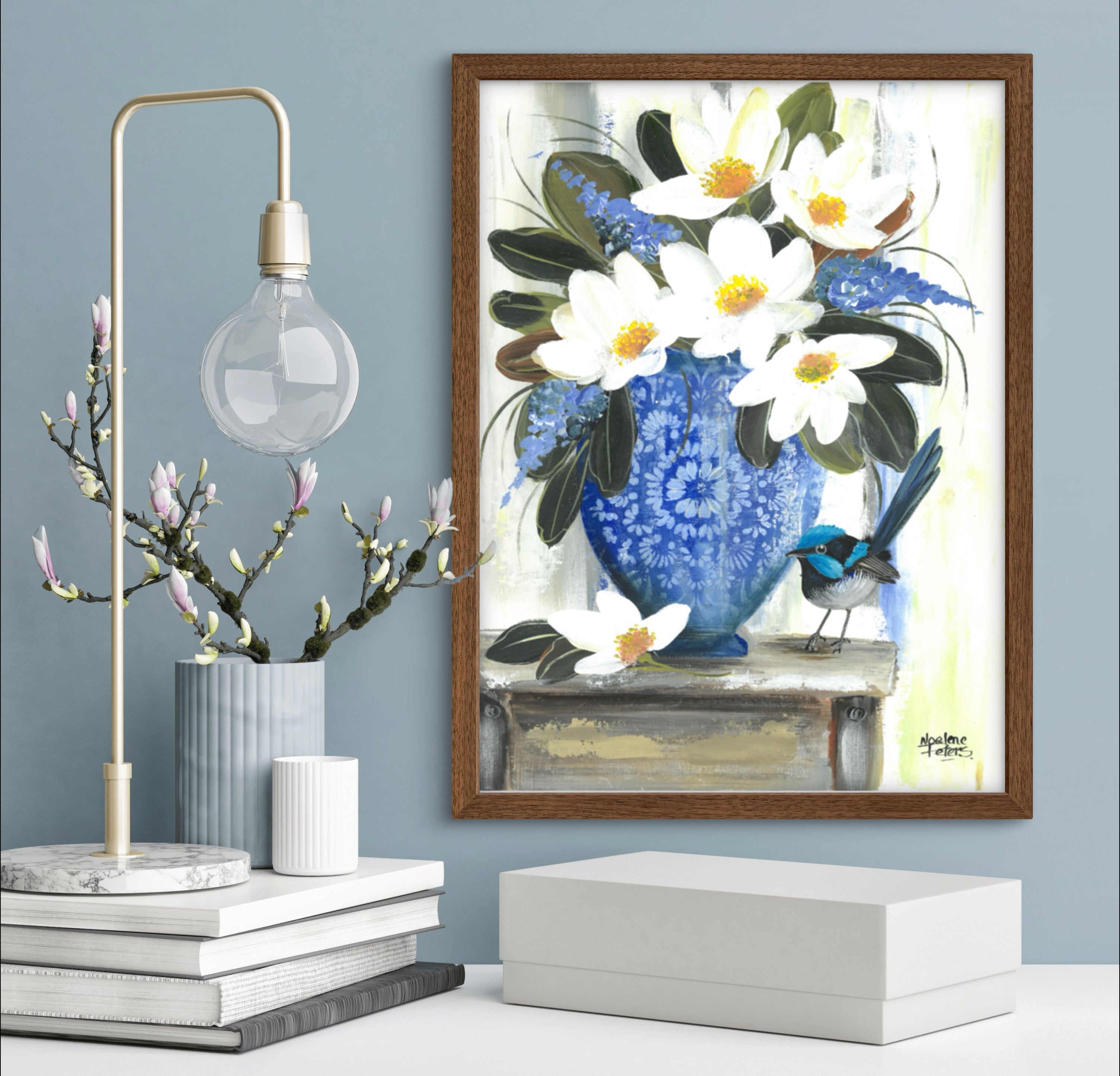 Magnolias and Blue Wren