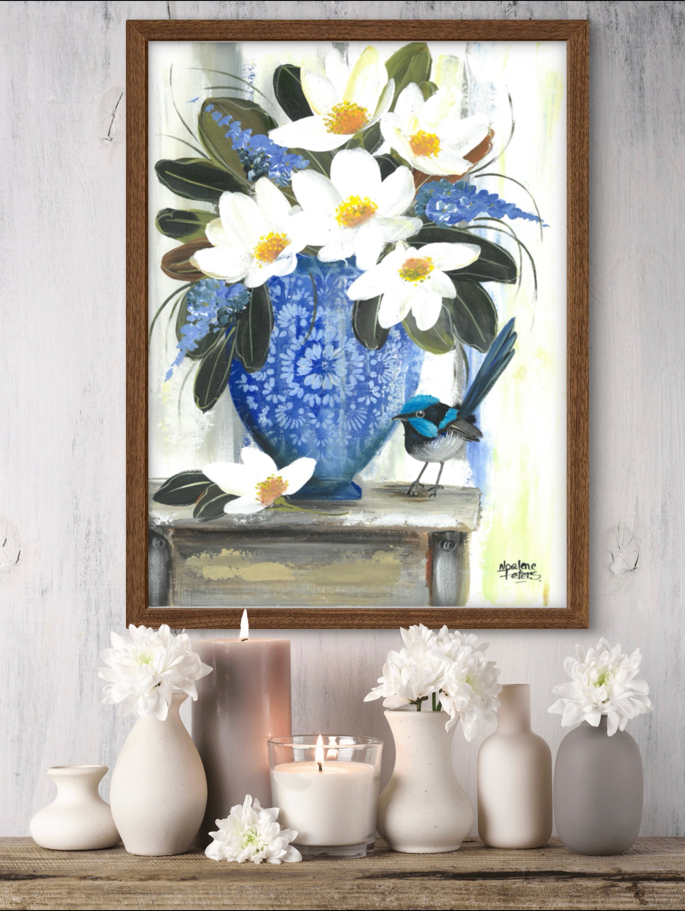 Magnolias and Blue Wren