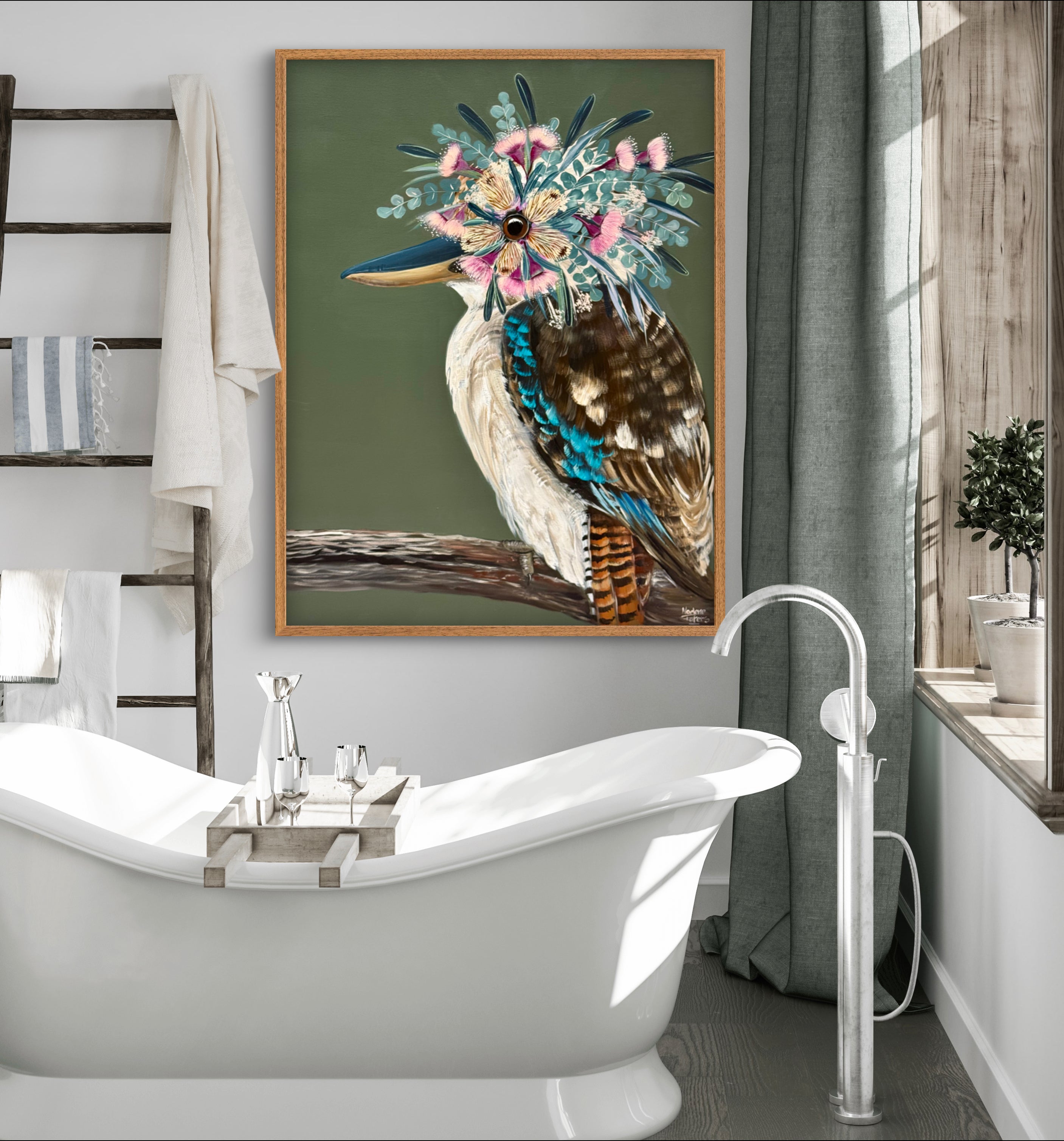 Kookaburra with Floral Crown