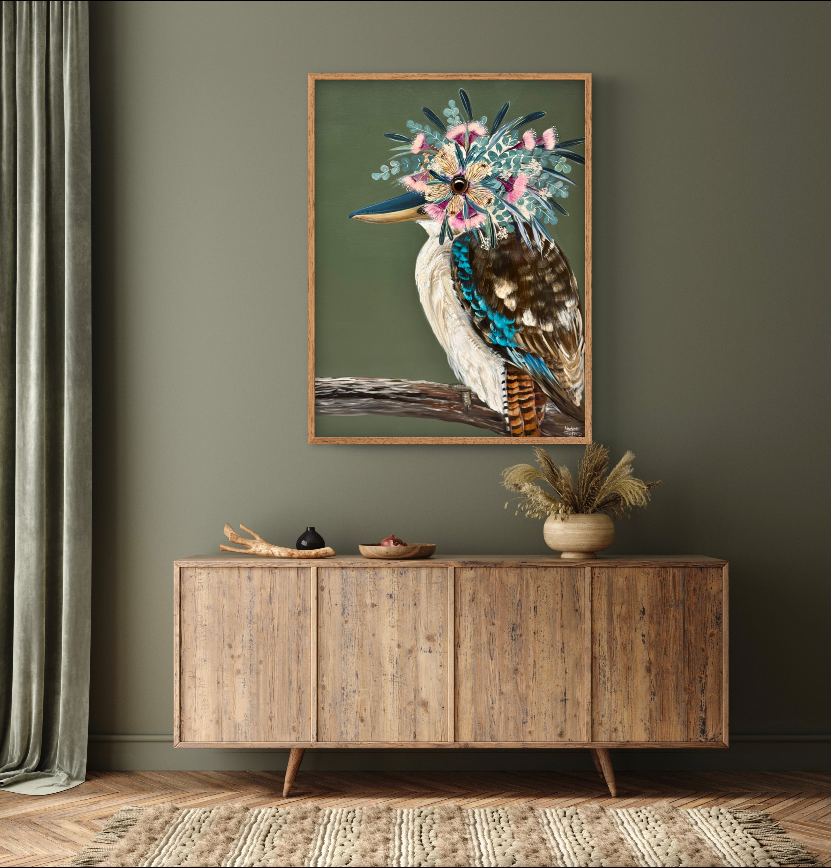 Kookaburra with Floral Crown