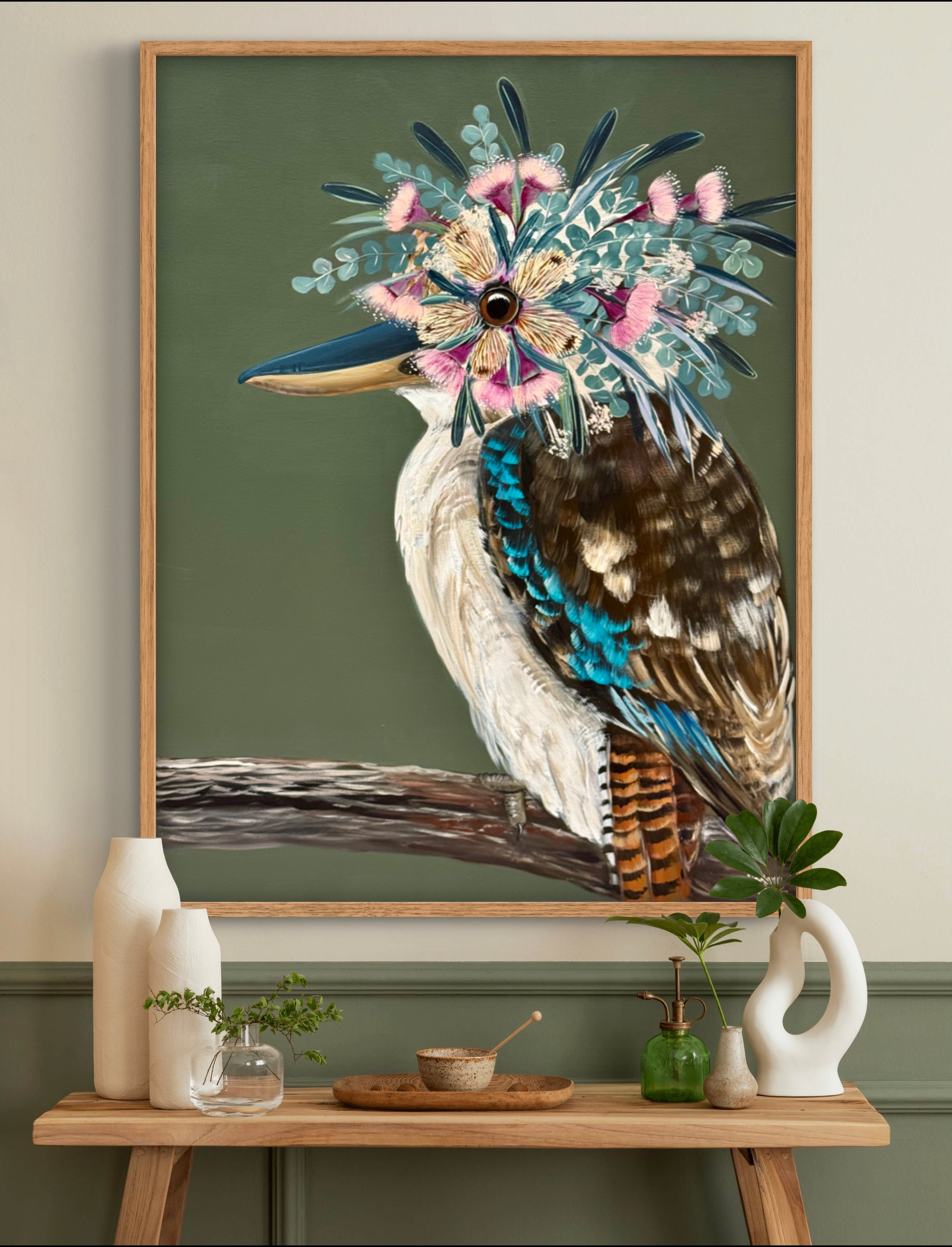 Kookaburra with Floral Crown