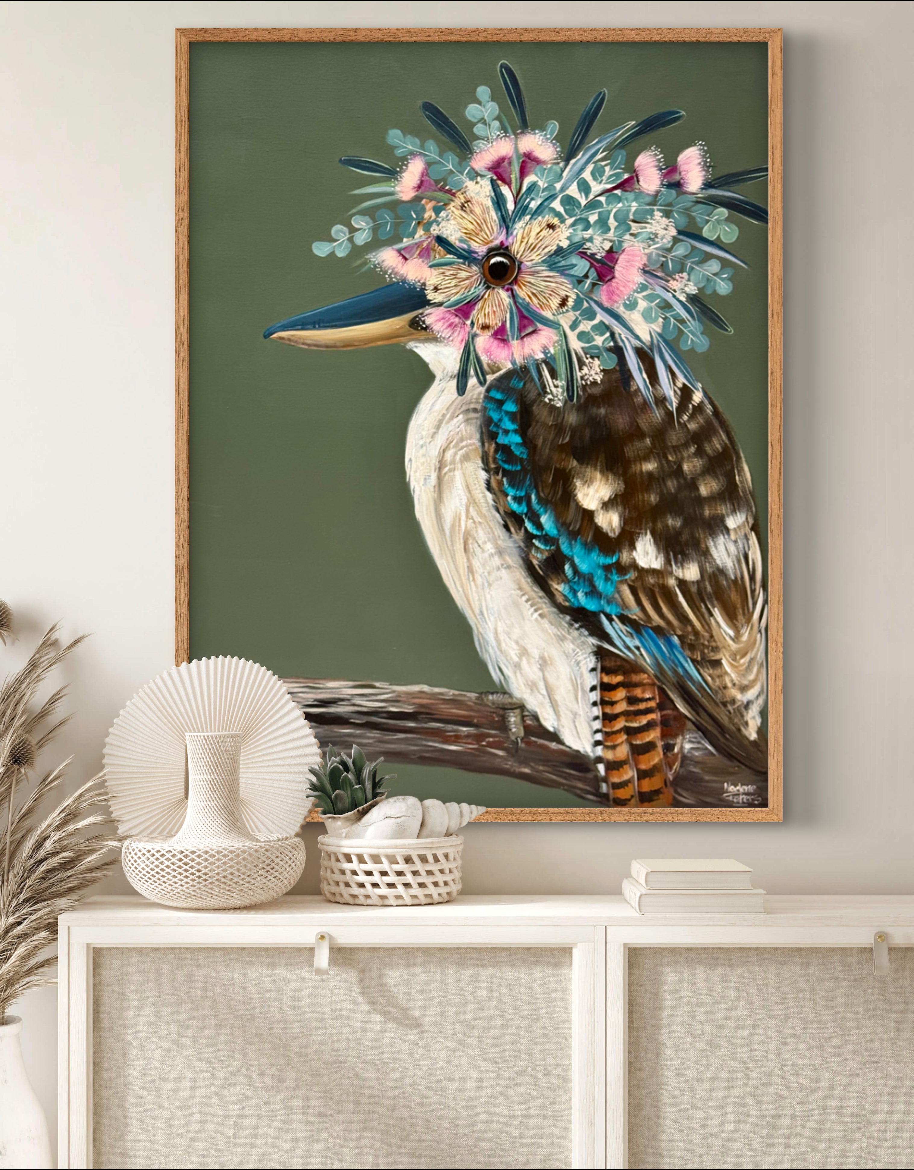 Kookaburra with Floral Crown