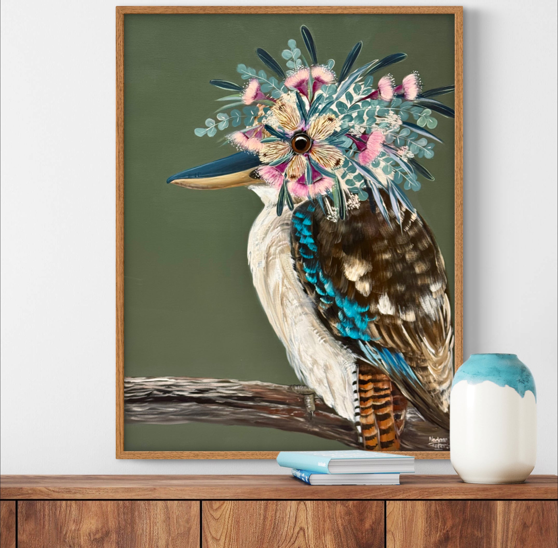 Kookaburra with Floral Crown